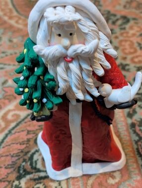 Vintage Santa Figurine Holiday Décor - Red and White Christmas Tree Peace Dove